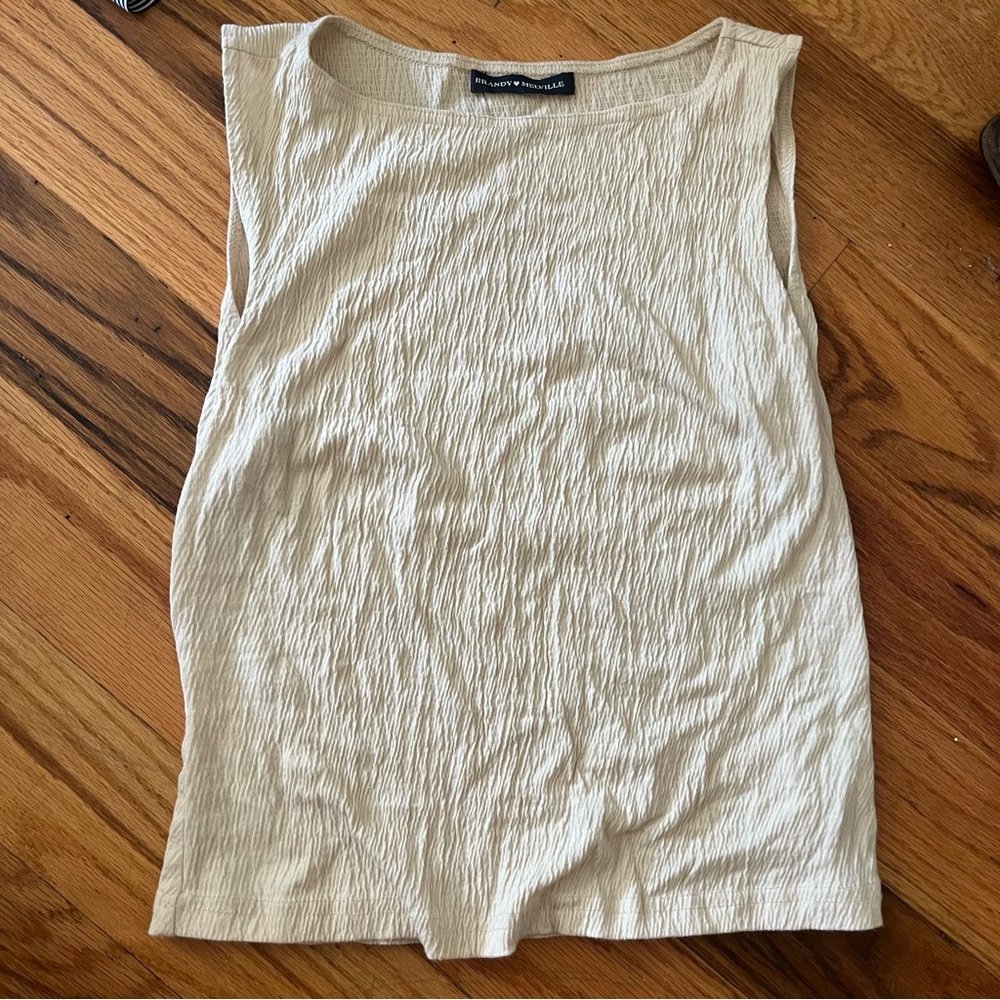 Brandy Melville Cream Crinkle Sleeveless Top/Tank One Size Rare
